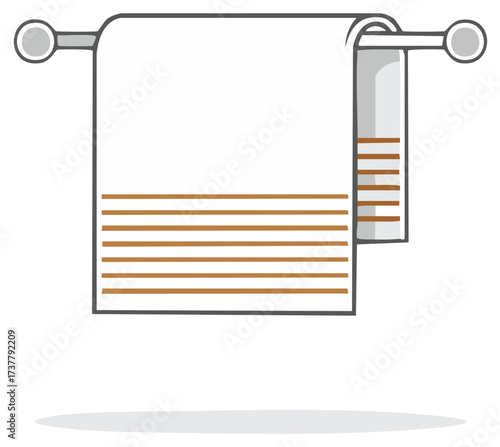 White towel with horizontal stripes hanging on a metal towel bar