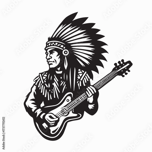 Cultural Character Native American Chief Playing Musical Instrument Vector on white background