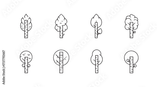 Vector art of tree icon set isolated