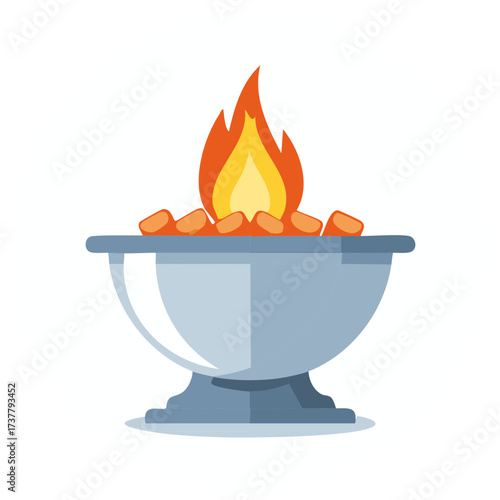 Decorative Fire Pit Bowl with Glowing Flame and Orange Stones Vector