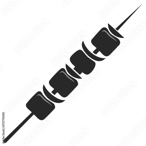 Stylized black and white grilled shish kebab icon with alternating meat and vegetable pieces on a skewer