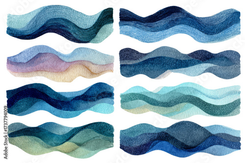 Abstract watercolor waves patterns, illustration