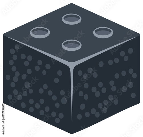 Isometric vector illustration of a dark gray porous concrete or stone building block