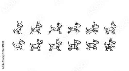Vector art of robot dog line icons