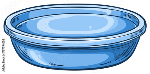 Blue translucent washing basin with water and clear rim detail stylized illustration