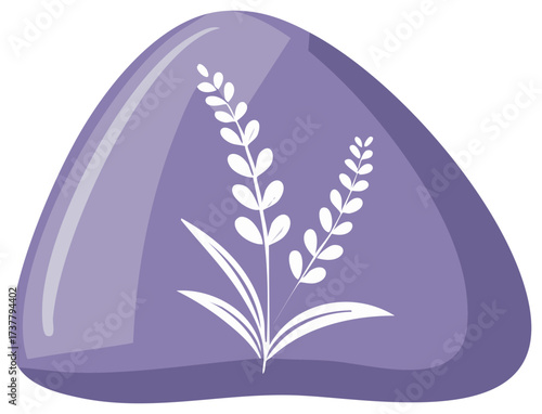 Illustration of white lavender sprigs on a smooth purple stone