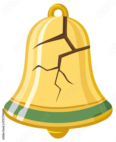 Cracked golden bell illustration for holiday or celebratory designs and concepts