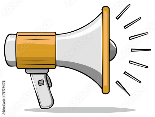 Loudspeaker with Voice Wave, Promotion and Announcement, Cartoon vector drawing, megaphones, speech, broadcasting