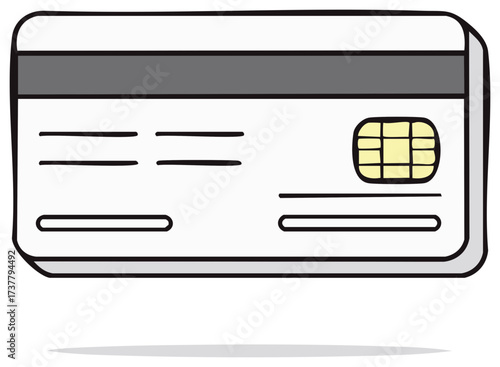 Illustrated credit card with chip and magnetic stripe isolated on white