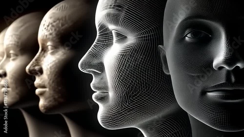 Futuristic mannequin heads showcasing diverse textures