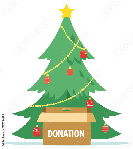Christmas Tree with Donation Box and Festive Ornaments