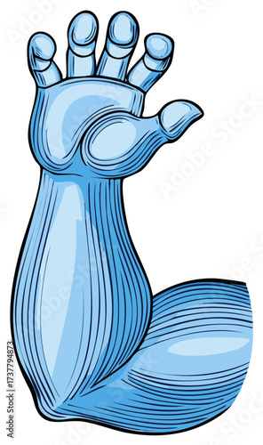 Powerful blue bionic arm flexed in a comic book vector illustration
