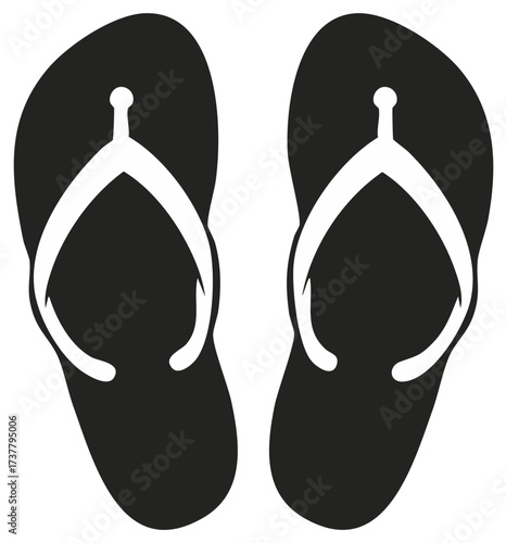 Black and white flip flops sandals for beach wear in simple graphic flat vector illustration