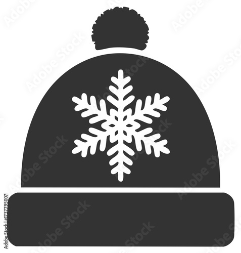 Winter Beanie Hat with Snowflake Icon and Pom Pom