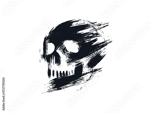 Skull grunge brush stroke black on white vector illustration