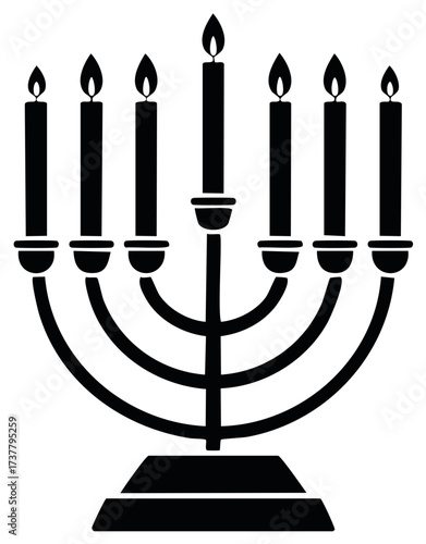 Menorah Silhouette with Seven Candles for Hanukkah Celebration Symbol