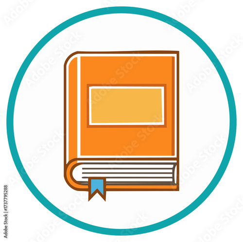 Orange book with bookmark in teal circle learning education illustration