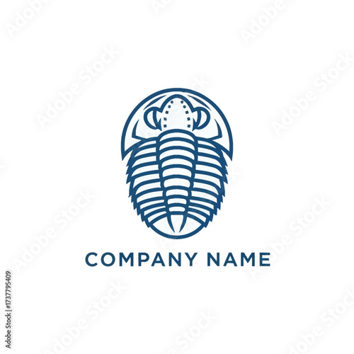 Stylized Blue Trilobite Fossil Logo Design.