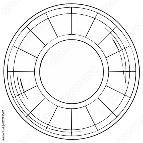 Circular graphic element with radial segments and central circle, modern design