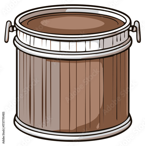 Illustration of a simple brown barrel with silver trim and handles
