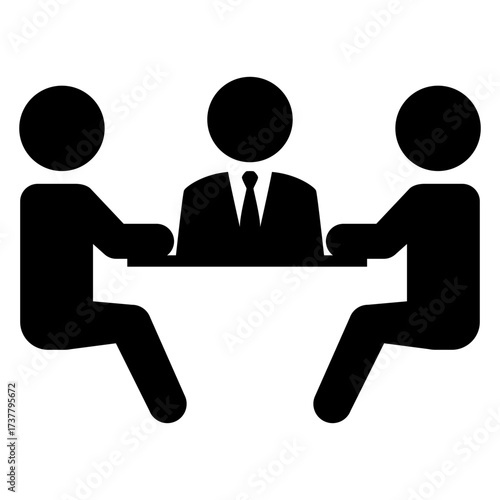 Logo reunión de trabajo. Icono hombres sentados a una mesa