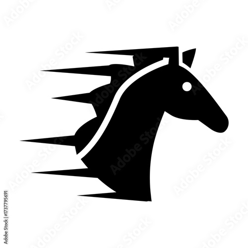 Running horse Glyph icon with speed effect, symbolizing strength, agility, and power.
