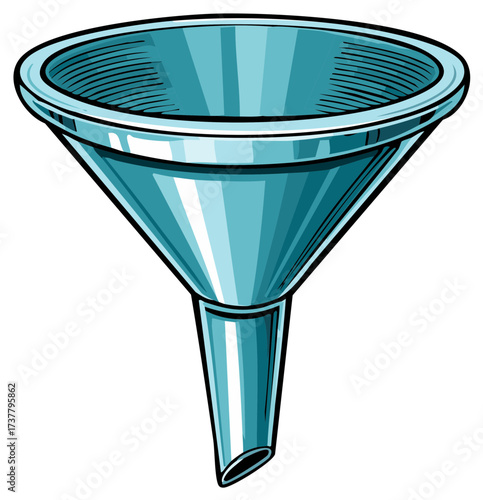 Vector illustration of a shiny metal funnel for pouring liquids or filtering data