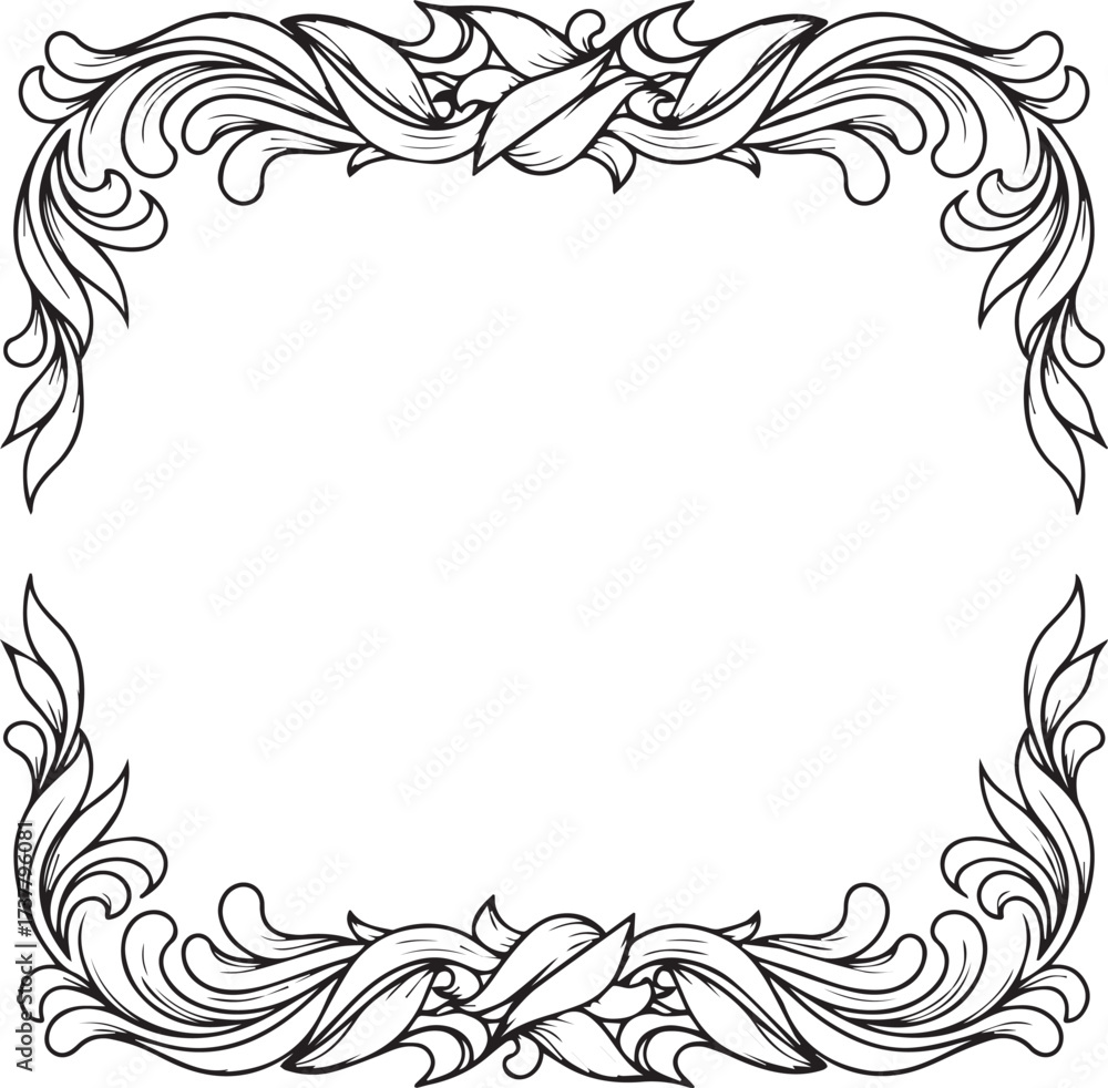 Fototapeta premium Vector decorative floral swirl frame, elegant organic border for invitation design