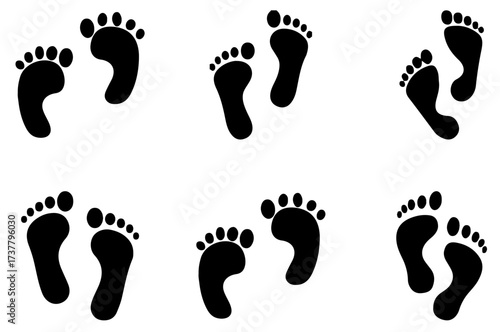 Footprints Silhouette Icon Set – Human Feet Vector Collection