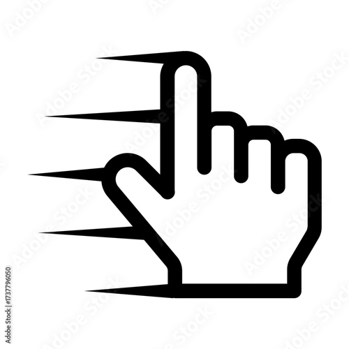 Hand icon with motion lines, symbolizing quick action, interaction, and user control.