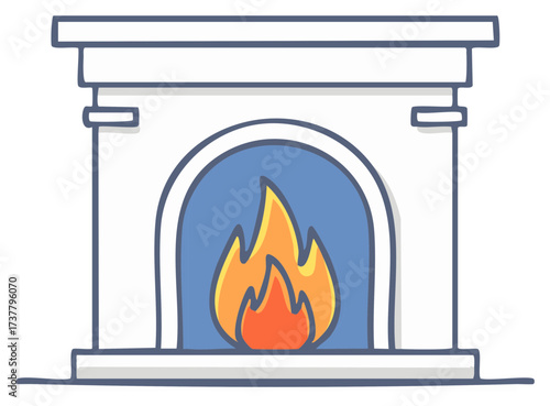 Cozy Cartoon Fireplace with Flames Burning Brightly Interior Heating
