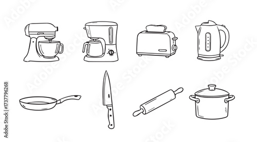Vector art of kitchenware sketch isolated