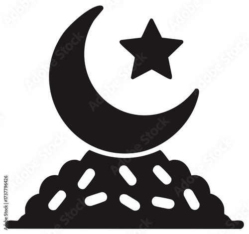 Crescent Moon Star with Rice or Grains Abstract Icon Illustration Symbol