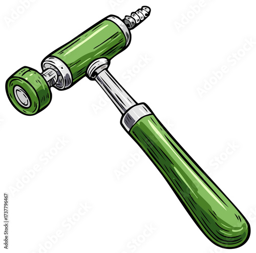 Detailed Green Medical Otoscope for Examinations Diagnostic Instrument  Tools, Hand Drawn Illustration