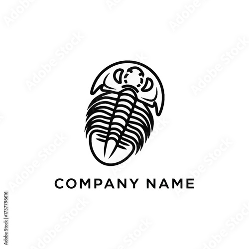 Stylized Trilobite Fossil Outline Logo Design.