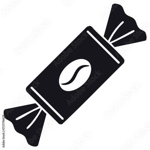 Sweet coffee treat wrapped candy icon with bean logo simple dark silhouette vector art