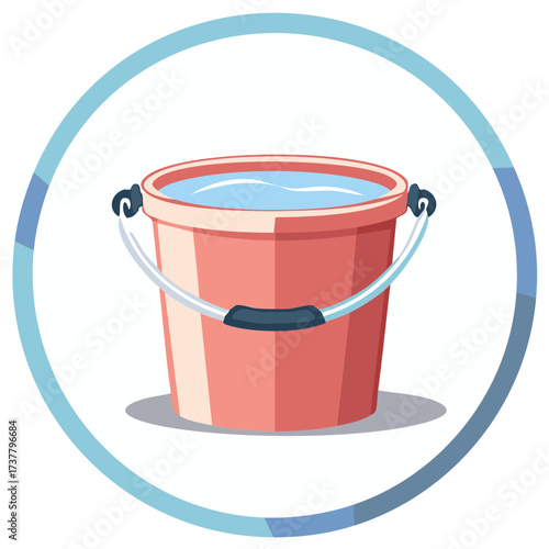 Red bucket with water inside a blue circle cartoon illustration