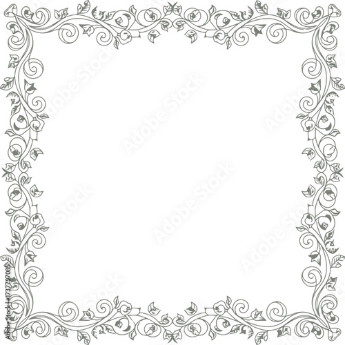 Vector decorative leaf swirl frame ornament with floral vine corner design