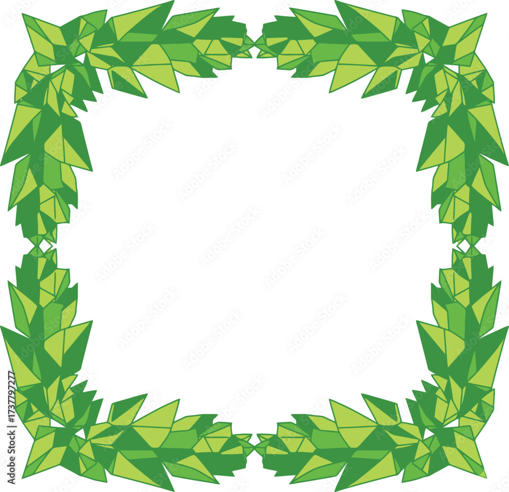 Naklejka premium Vector decorative frame with polygonal green leaves geometric style