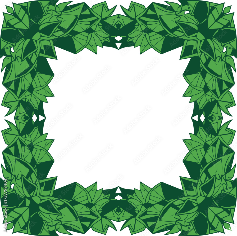 Naklejka premium Vector decorative frame with geometric leafline abstract design in seamless square style