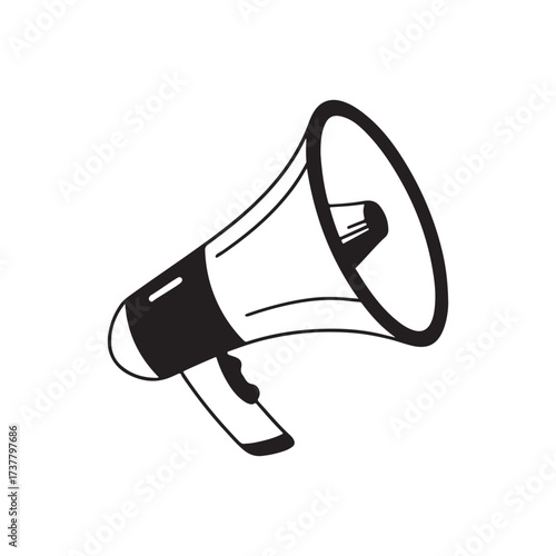 Hand drawn illustration of a black and white megaphone