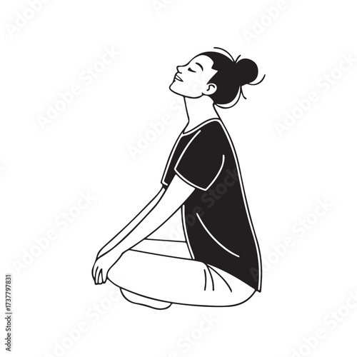 Woman in meditative pose with eyes closed and head tilted back