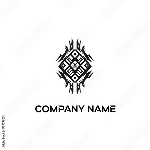 Tribal Diamond Logo Design with Intricate Geometric Patterns and Sharp Edges.