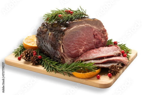 Beef roast for christmas day on transparent background.