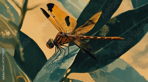 Dragonfly perched on a leaf