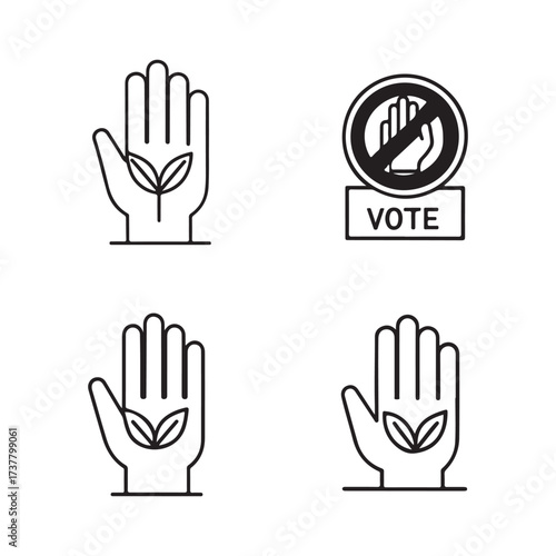 Hands with leaves and a vote symbol representing environmental action and participation