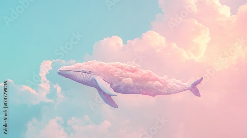 Pastel whale floating in clouds