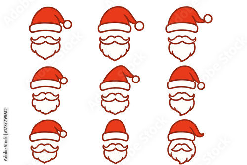 Christmas silhouette icons set. featuring santa claus in various styles with hats and beards