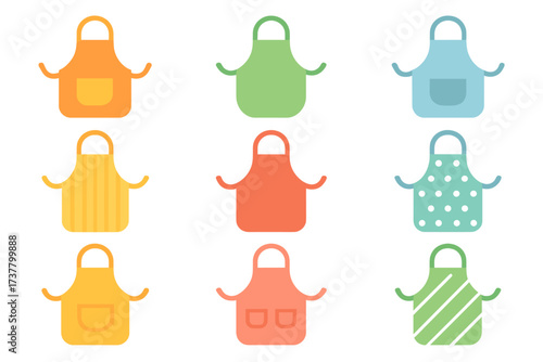 Kitchen utensils silhouette icon set. featuring apron, whisk, knife, spoon, fork, spatula, and rolling pin designs