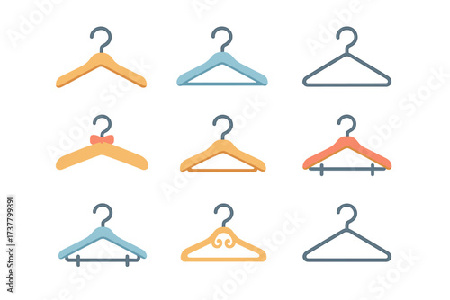 Wardrobe silhouette icon set. featuring hanger, bow tie, shirt, jacket, and coat symbols